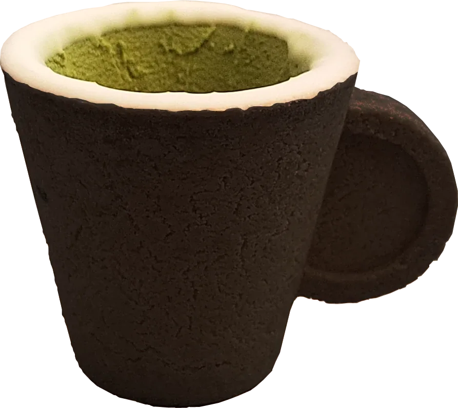 ECOPRESSO WITH MILK cup showing a white icing rim and green matcha-coated interior